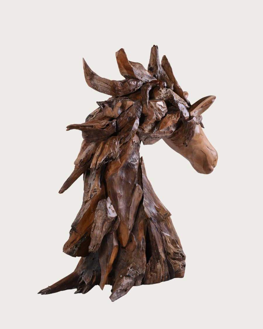 Horse - Escultura decorativa de una cabeza de caballo en teca maciza.
