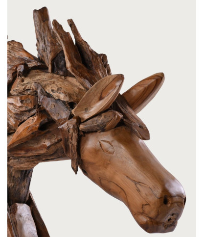 Horse - Escultura decorativa de una cabeza de caballo en teca maciza.