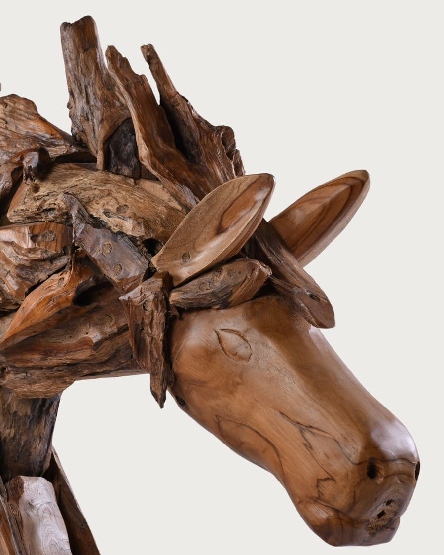 Horse - Escultura decorativa de una cabeza de caballo en teca maciza.