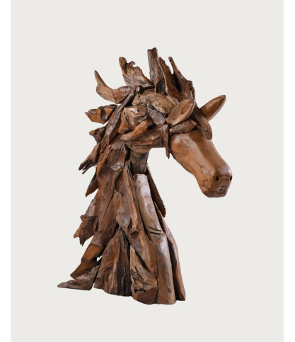 Horse - Escultura decorativa de una cabeza de caballo en teca maciza.
