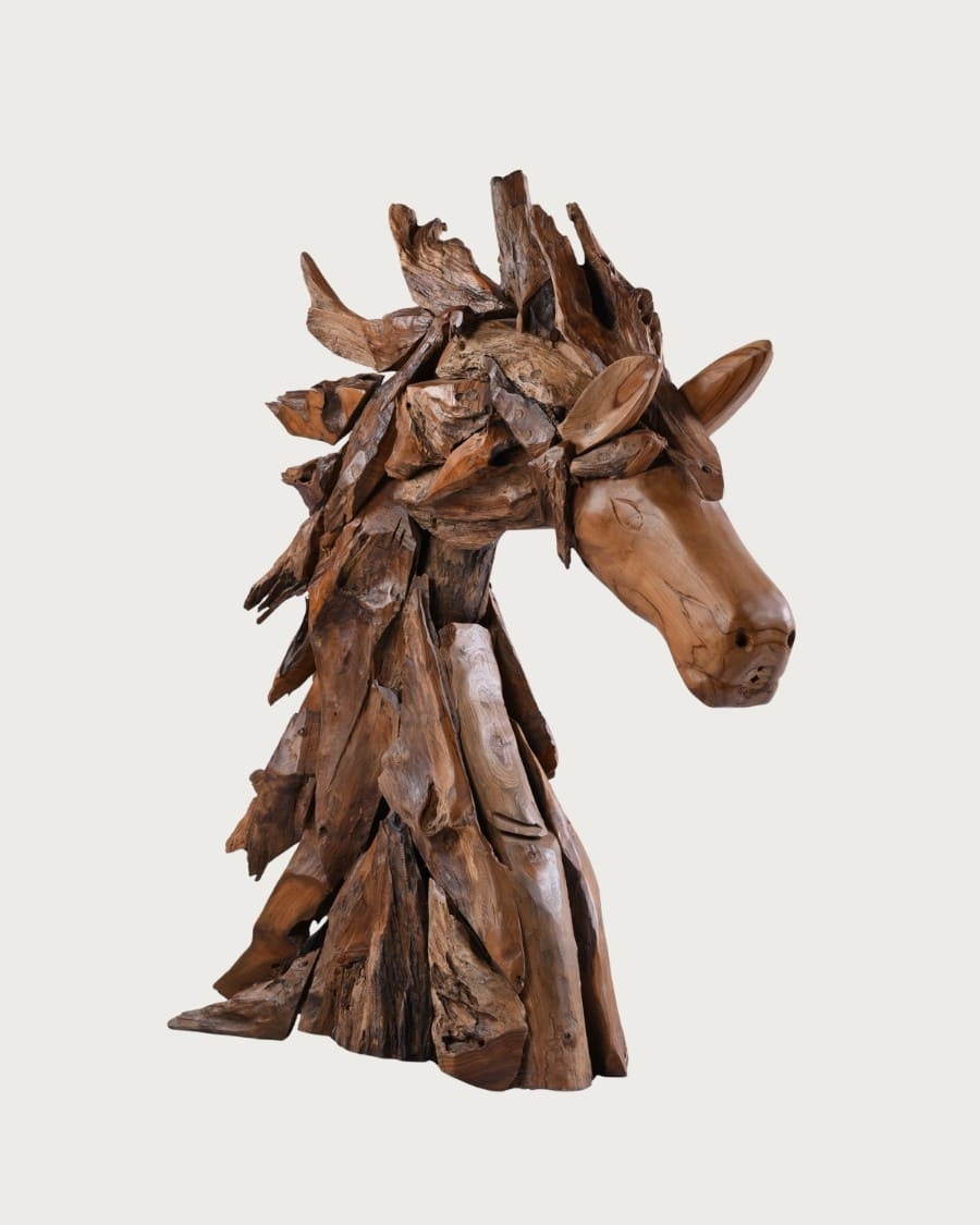 Horse - Escultura decorativa de una cabeza de caballo en teca maciza.