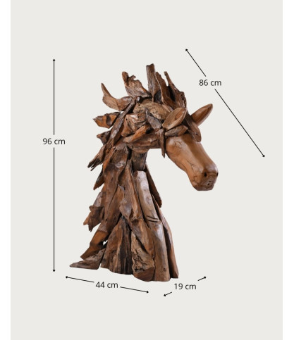 Horse - Escultura decorativa de una cabeza de caballo en teca maciza.