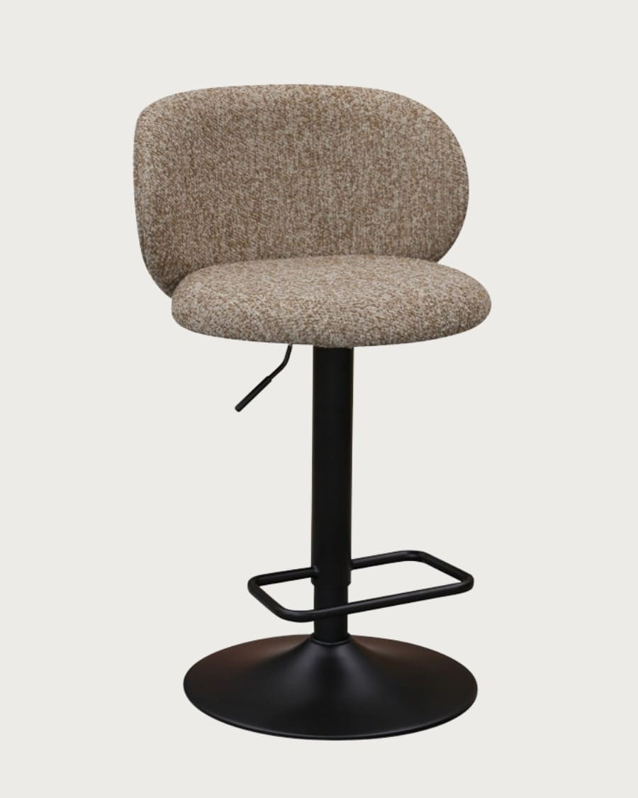 Nesta - Chaises de bar en tissu marron clair et piétement en métal noir