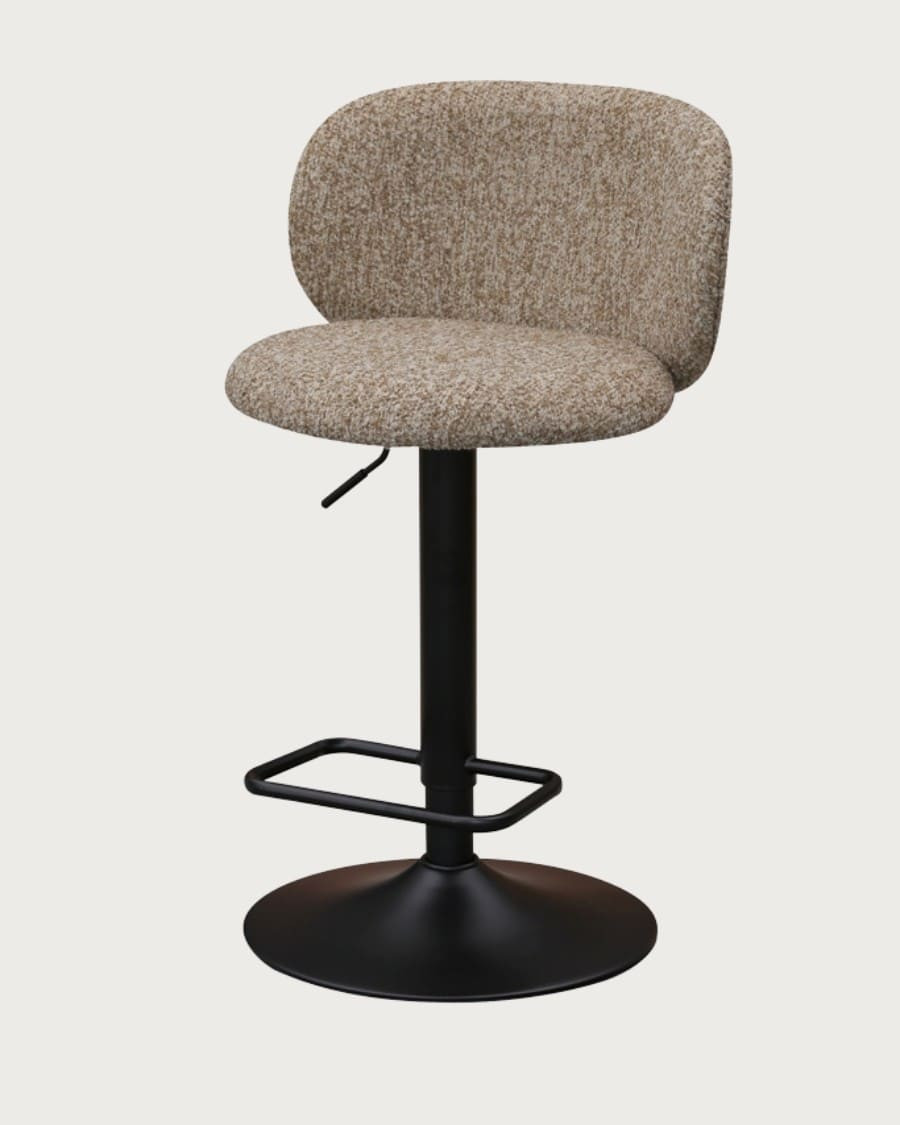 Nesta - Chaises de bar en tissu marron clair et piétement en métal noir