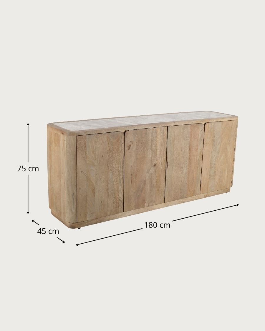 Aven – Niedriges Sideboard aus massivem Mangoholz und Travertin