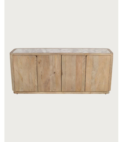 Aven - Aparador bajo de madera maciza de mango y travertino