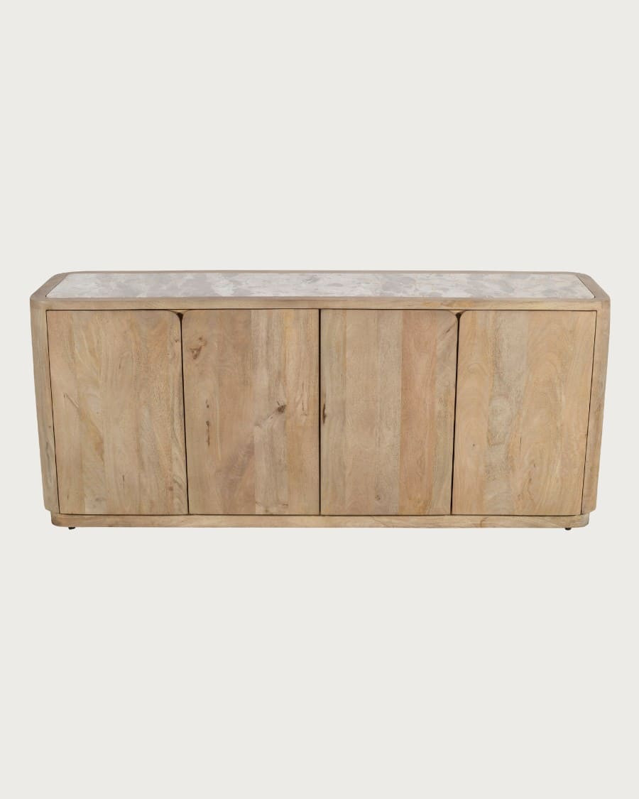 Aven - Credenza bassa in legno massello di mango e travertino