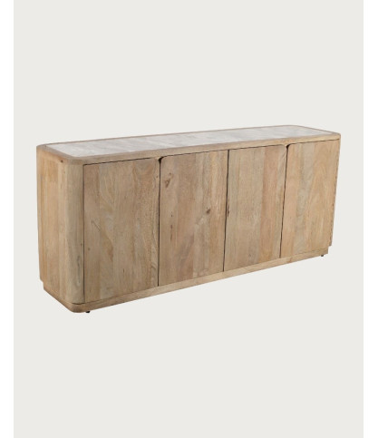 Aven – Niedriges Sideboard aus massivem Mangoholz und Travertin