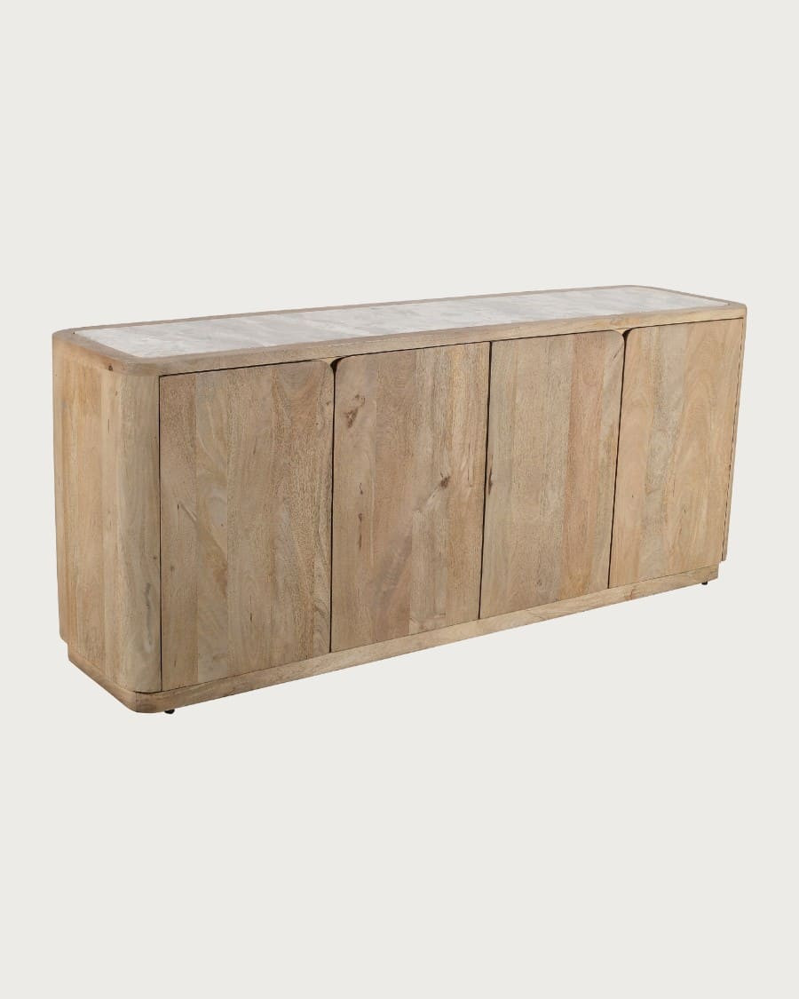 Aven – Niedriges Sideboard aus massivem Mangoholz und Travertin