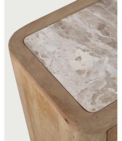 Aven - Credenza bassa in legno massello di mango e travertino