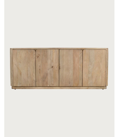 Aven - Buffet bas en bois de manguier massif et travertin