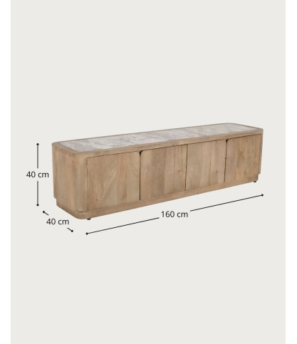 Aven - Mango wood and travertine TV stand