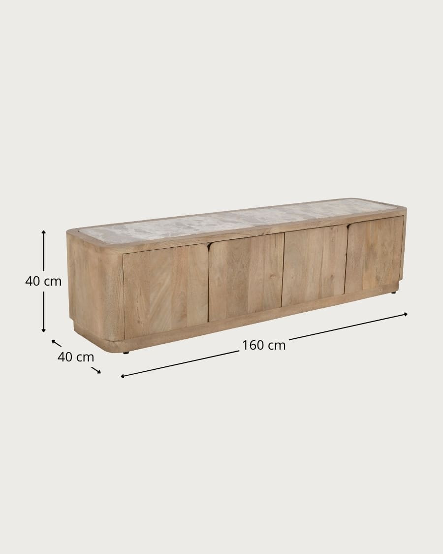 Aven - Tv meubel van mangohout en travertijn