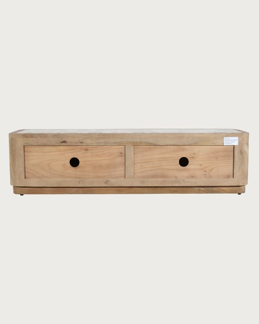 Aven - Mango wood and travertine TV stand