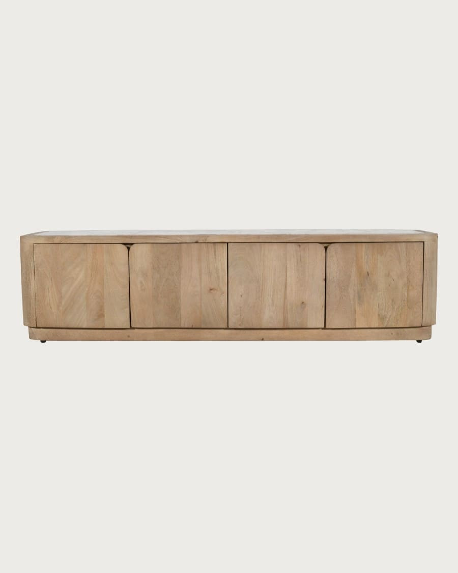 Aven - Mobile porta TV in legno massello di mango e travertino, 160 cm