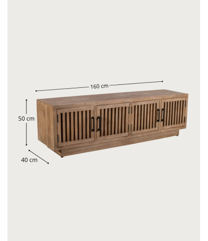 Lino - 4-door TV unit in solid mango wood, 160 cm