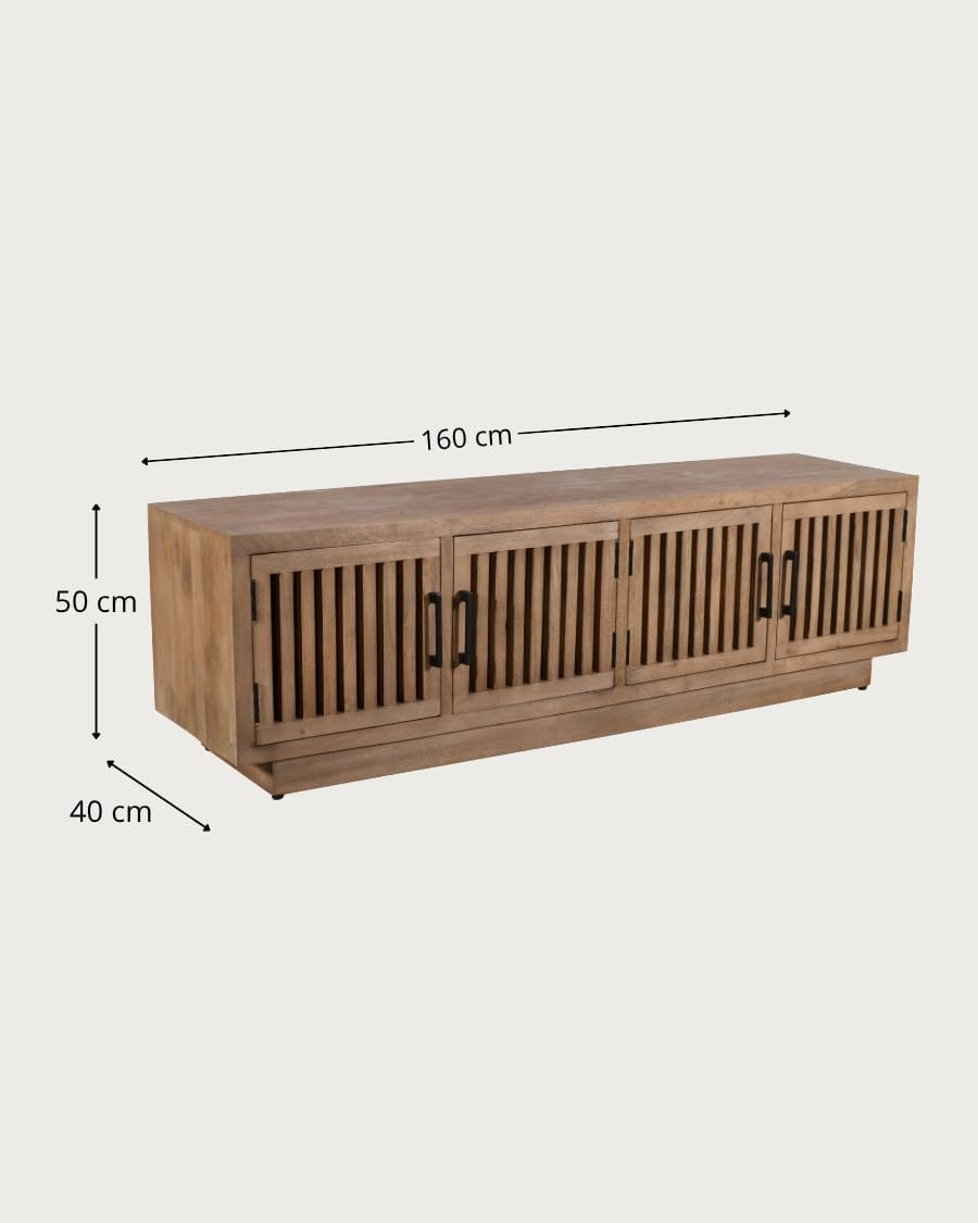 Lino - Mobile porta TV a 4 ante in legno massello di mango, 160 cm