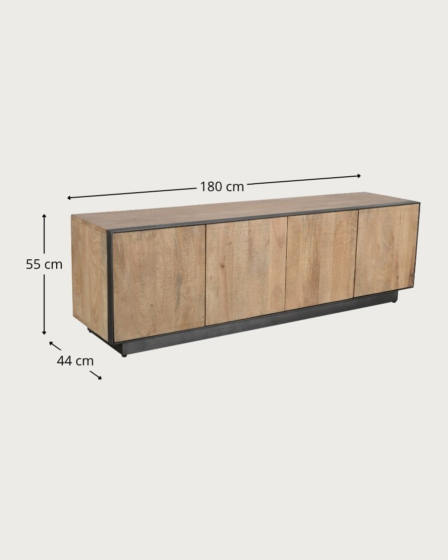 Koda - Mango wood TV stand with 4 doors and metal