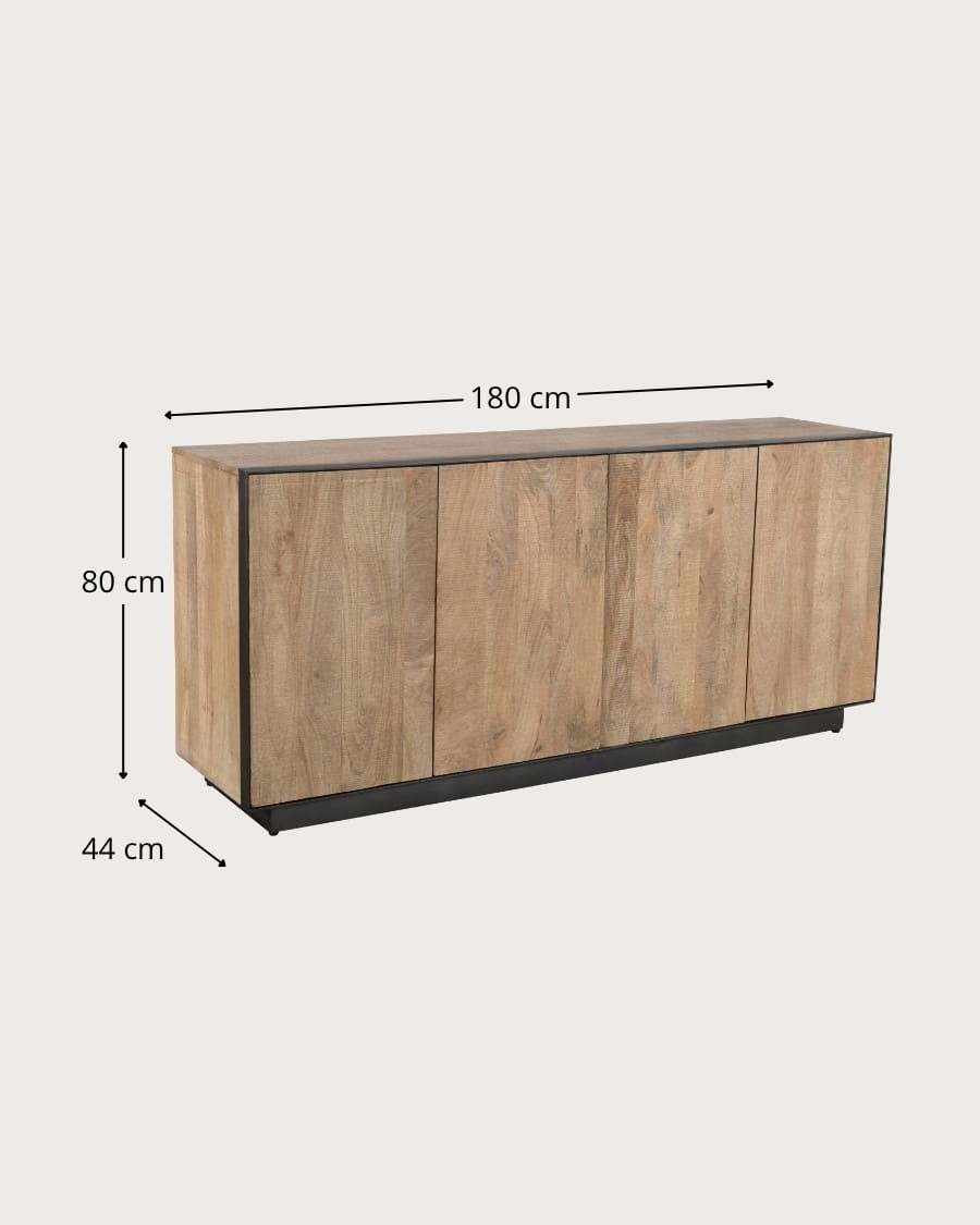 Koda - Low 4-door sideboard in mango wood and metal