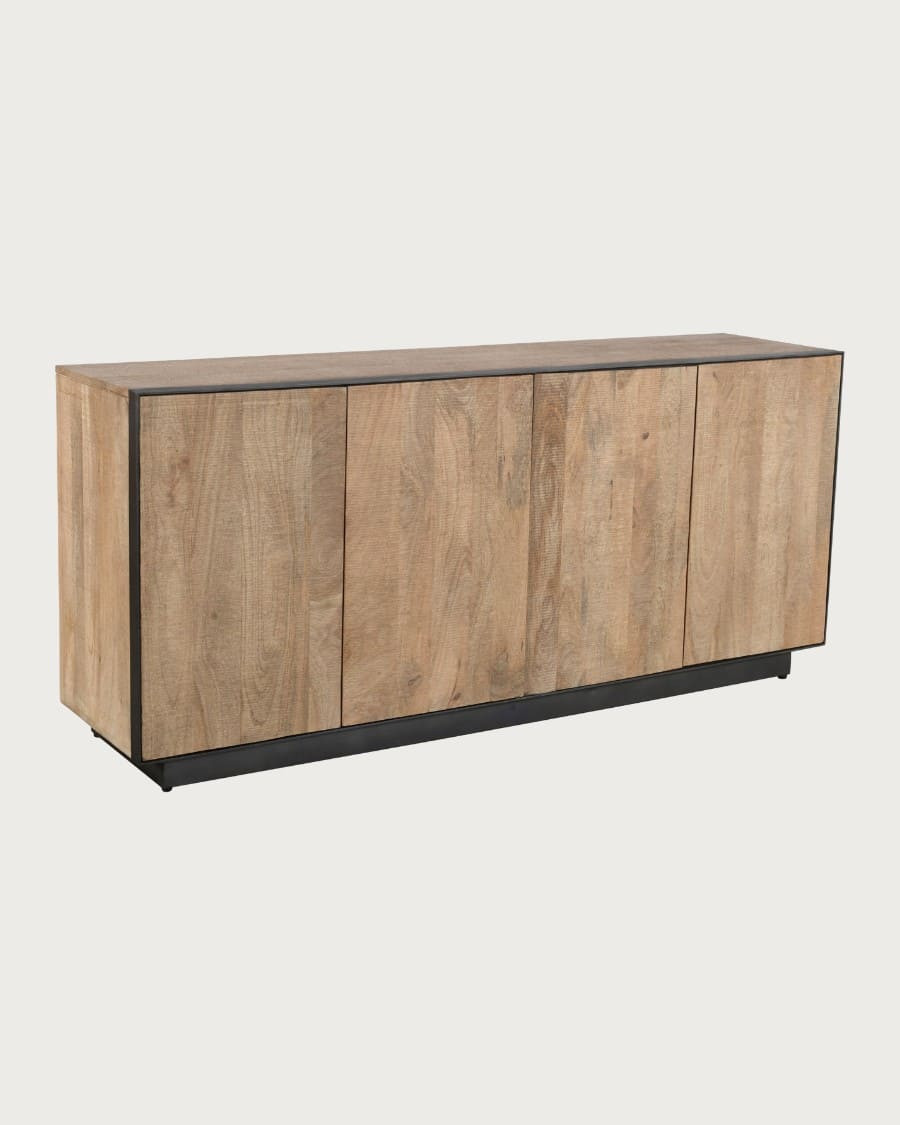 Koda - Aparador bajo de 4 puertas en madera de mango y metal.
