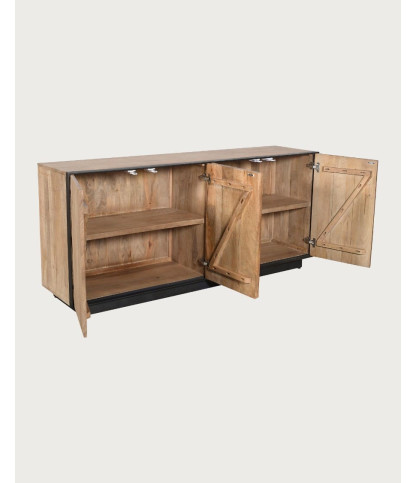 Koda - Low 4-door sideboard in mango wood and metal