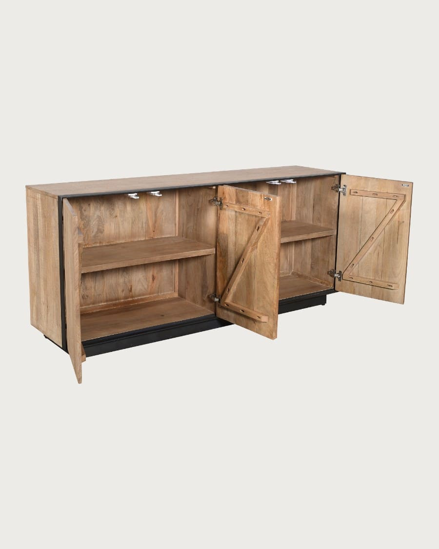 Koda - Low 4-door sideboard in mango wood and metal