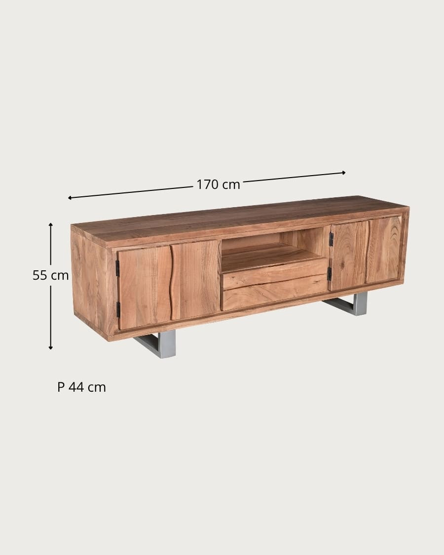 Tano - Meuble TV en bois d’acacia massif 4 portes