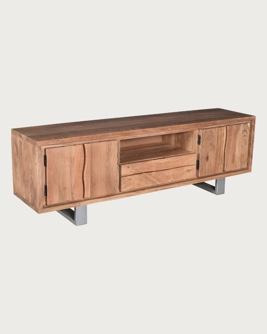 Arvo - Meuble TV en bois d’acacia massif live edge 4 portes