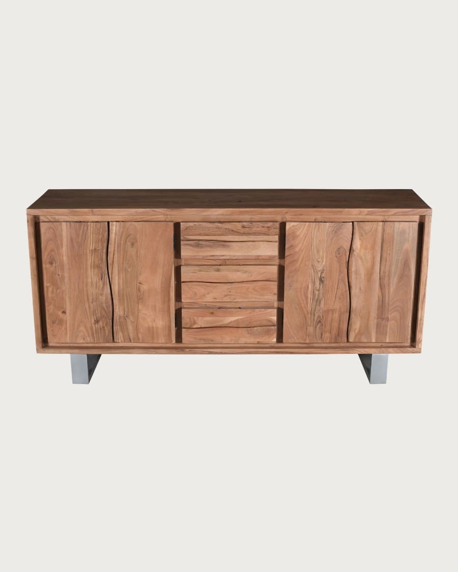 Tano - Niedriges 4 türiges Sideboard aus Akazienholz und Metall