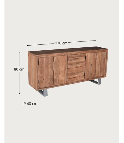 Tano - Buffet bas 4 portes en bois d'acacia et métal