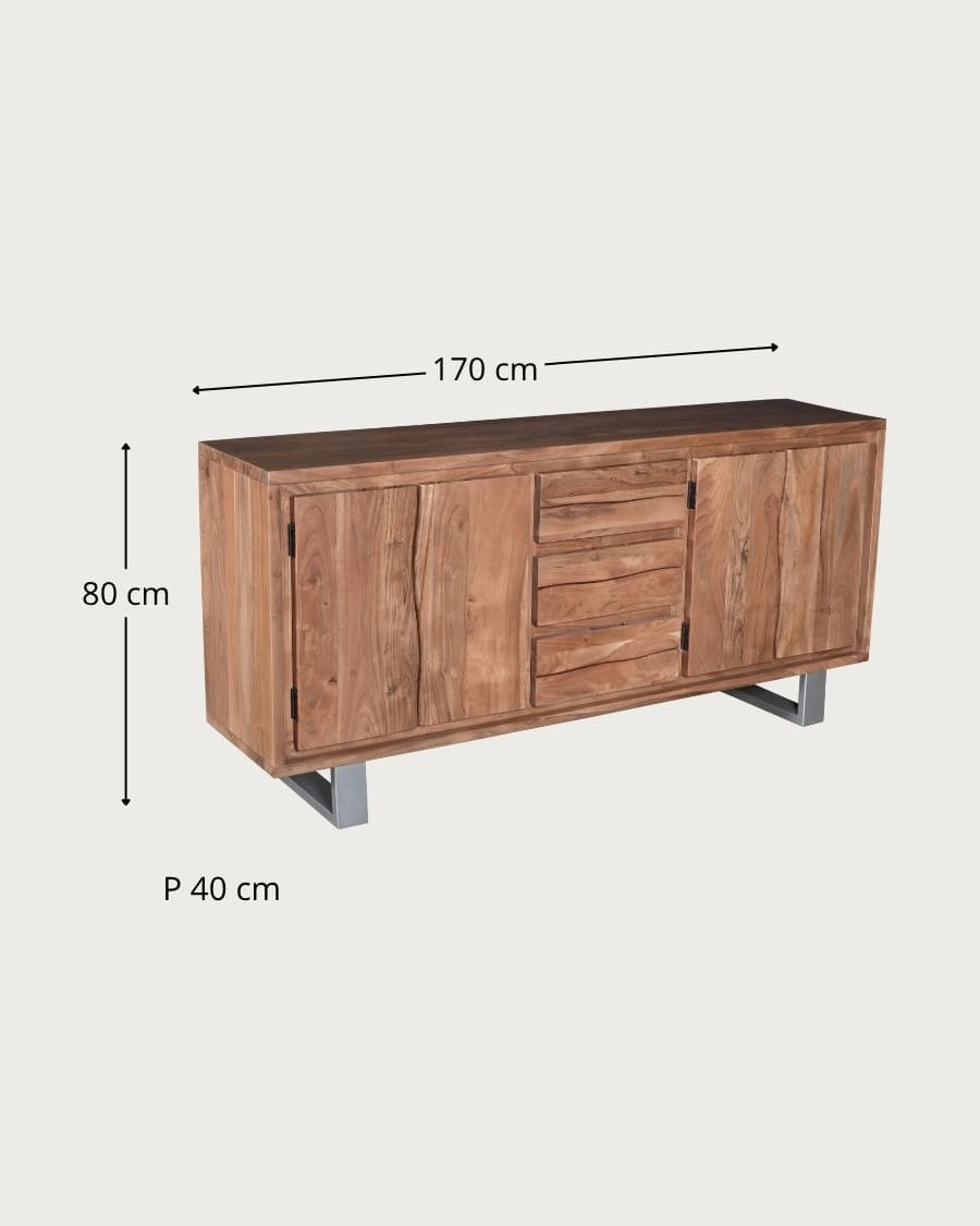Arvo - Niedriges Sideboard mit 4 Türen aus Akazienholz live edge und Metall
