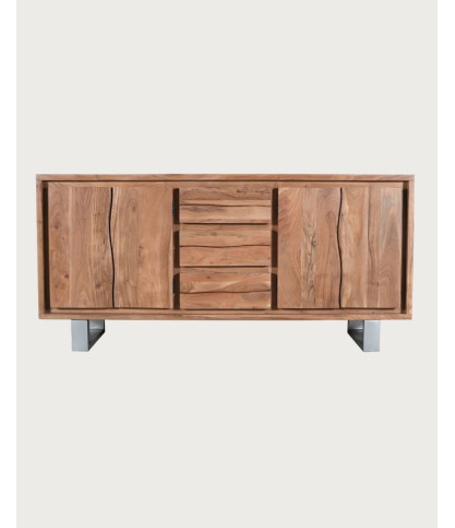 Arvo - Aparador bajo de 4 puertas en madera de acacia live edge y metal