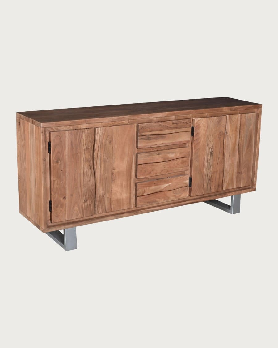 Arvo - Aparador bajo de 4 puertas en madera de acacia live edge y metal