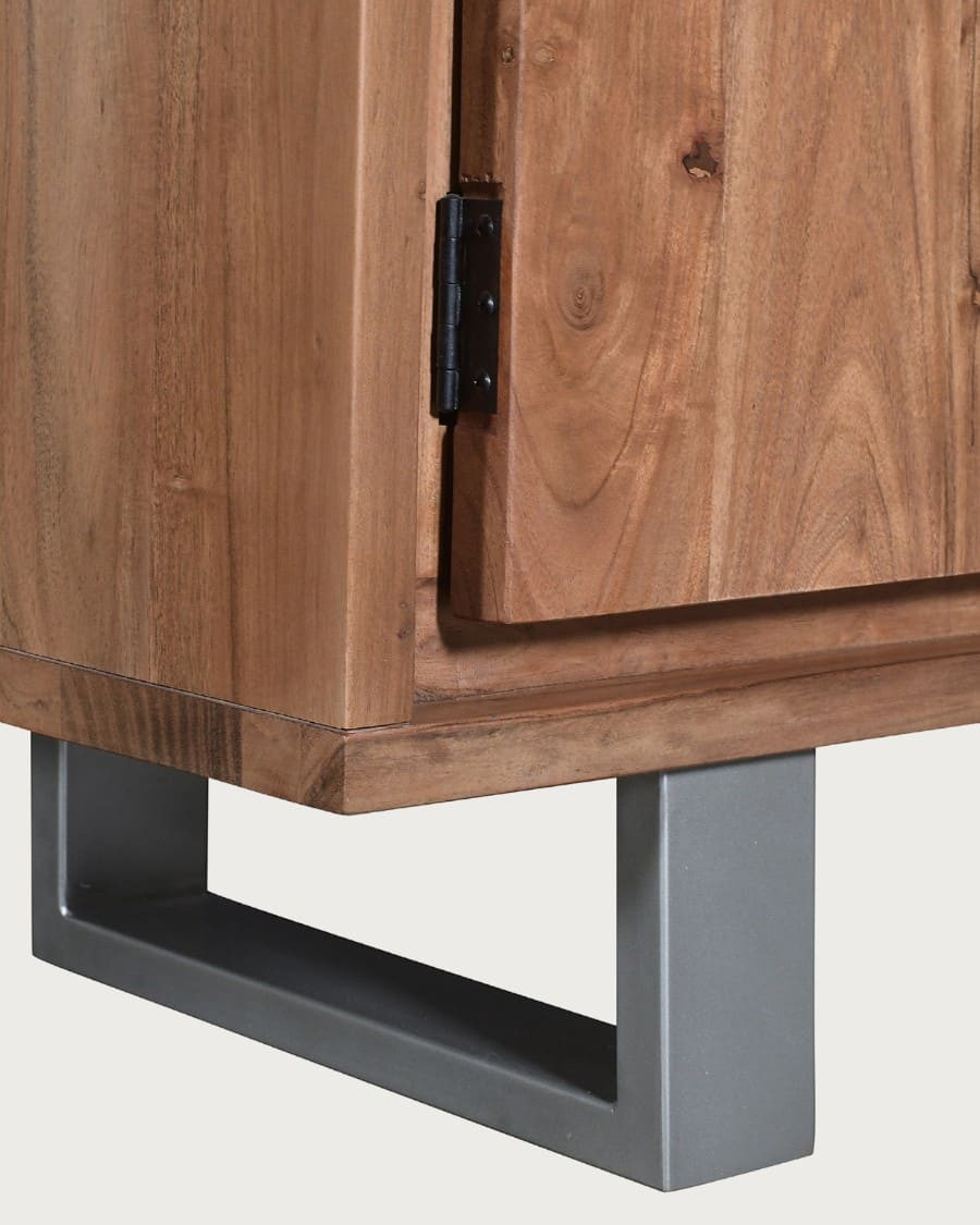 Tano - Aparador bajo de 4 puertas en madera de acacia y metal.