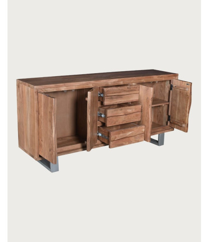 Arvo - Low 4 door sideboard in live edge acacia wood and metal