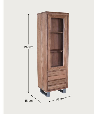 Tano - Colonna contenitore in legno di acacia, con 1 anta e 2 cassetti