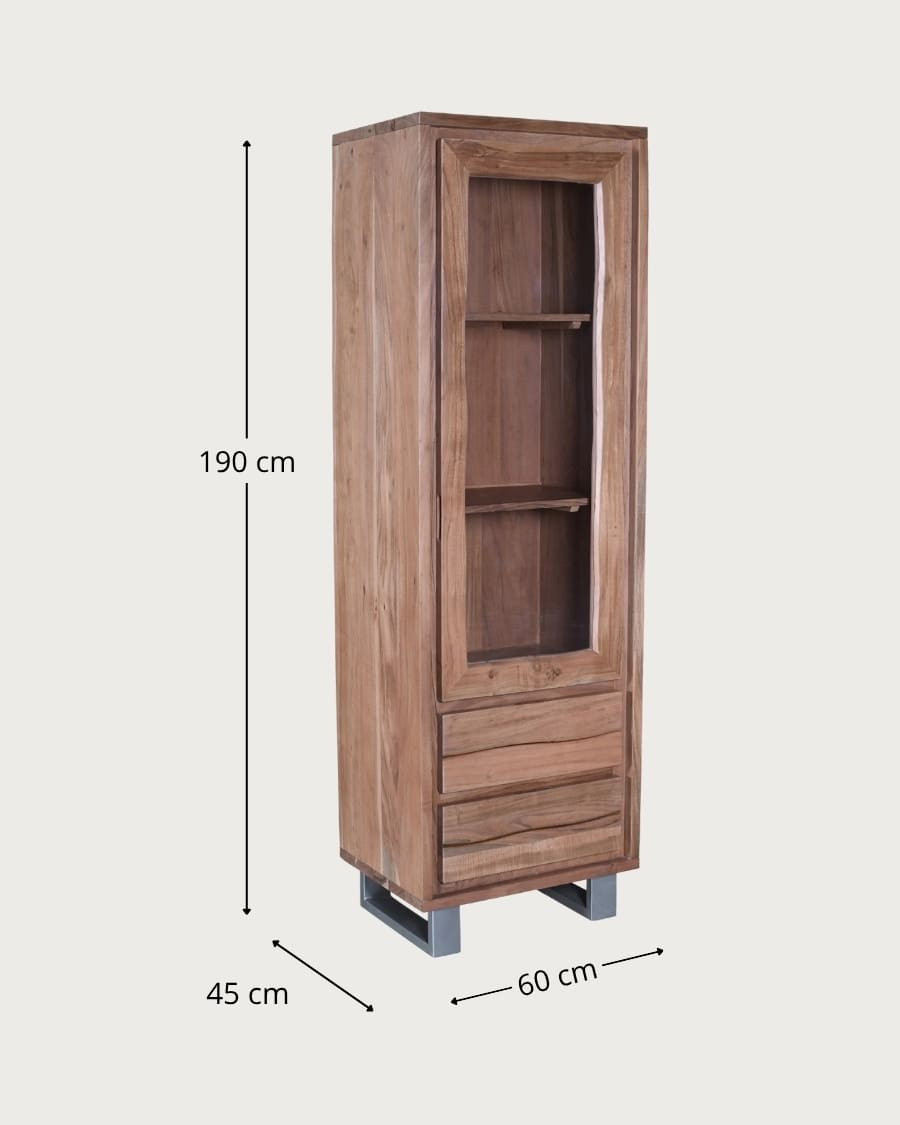 Tano - Colonna contenitore in legno di acacia, con 1 anta e 2 cassetti