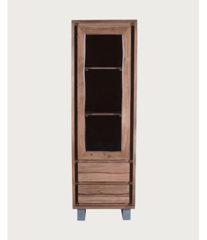 Tano - Columna de almacenamiento de madera de acacia, 1 puerta y 2 cajones