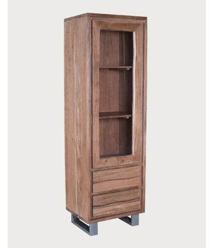 Tano - Colonne de rangement en bois d’acacia, 1 porte et 2 tiroirs