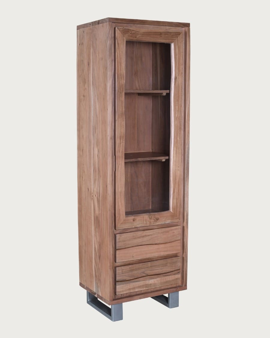 Tano - Colonne de rangement en bois d’acacia, 1 porte et 2 tiroirs