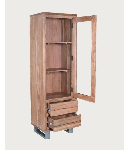 Tano - Acacia wood storage column, 1 door and 2 drawers