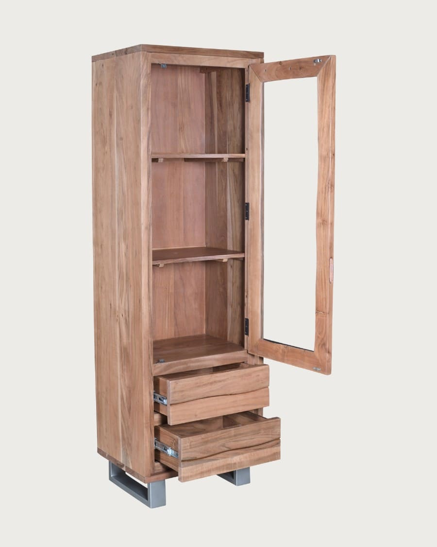 Tano - Acacia wood storage column, 1 door and 2 drawers
