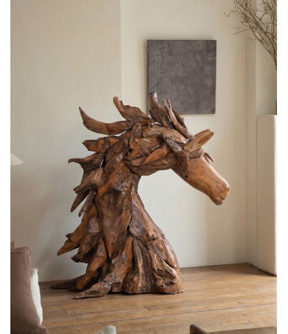 Horse - Escultura decorativa de una cabeza de caballo en teca maciza.