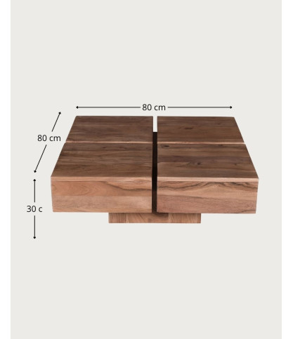 Pixo - Square coffee table in natural solid acacia wood