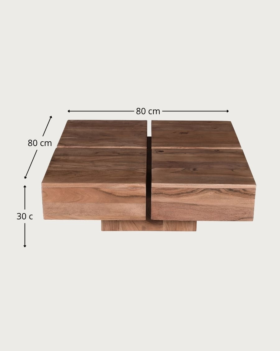 Pixo - Square coffee table in natural solid acacia wood