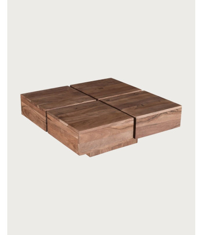 Pixo - Mesa de centro cuadrada de madera maciza de acacia natural.