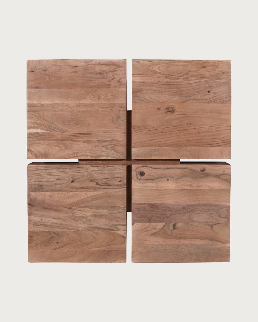 Pixo - Mesa de centro cuadrada de madera maciza de acacia natural.
