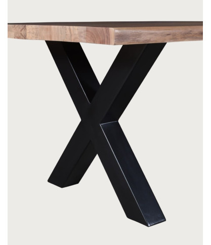 Nova - Massieve acaciahouten eettafel met zwart metalen onderstel