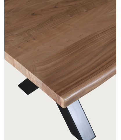 Hino - Table à manger en acacia massif avec piètement en métal noir