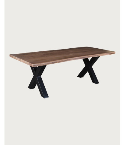 Nova - Massieve acaciahouten eettafel met zwart metalen onderstel